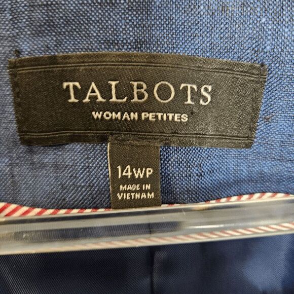 Talbots 100% Linen Peplum Blazer Suit Jacket Women's Blue Size 14W Petite - Picture 4 of 4